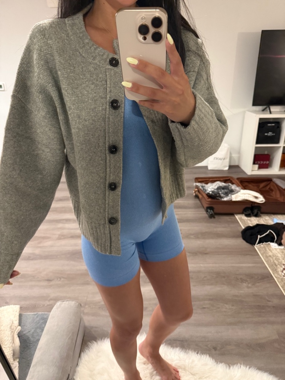 Zara Gray Button-Front Knit Cardigan